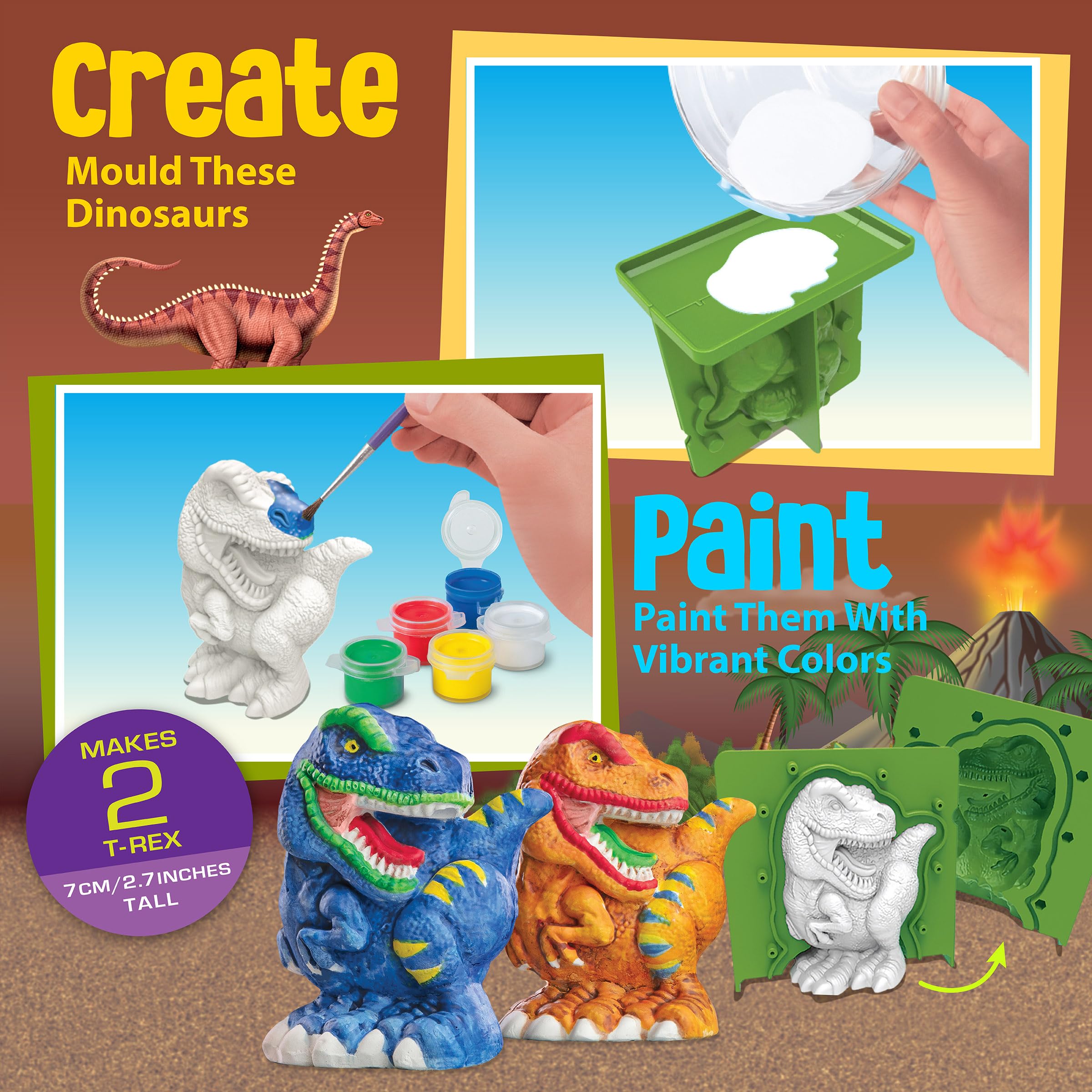 4M 3D Mould and Paint Dinosaurs Kit, 1 Set, Includes Plaster, Molds, Paint, and Brush for DIY Dinosaur Models - Image 4