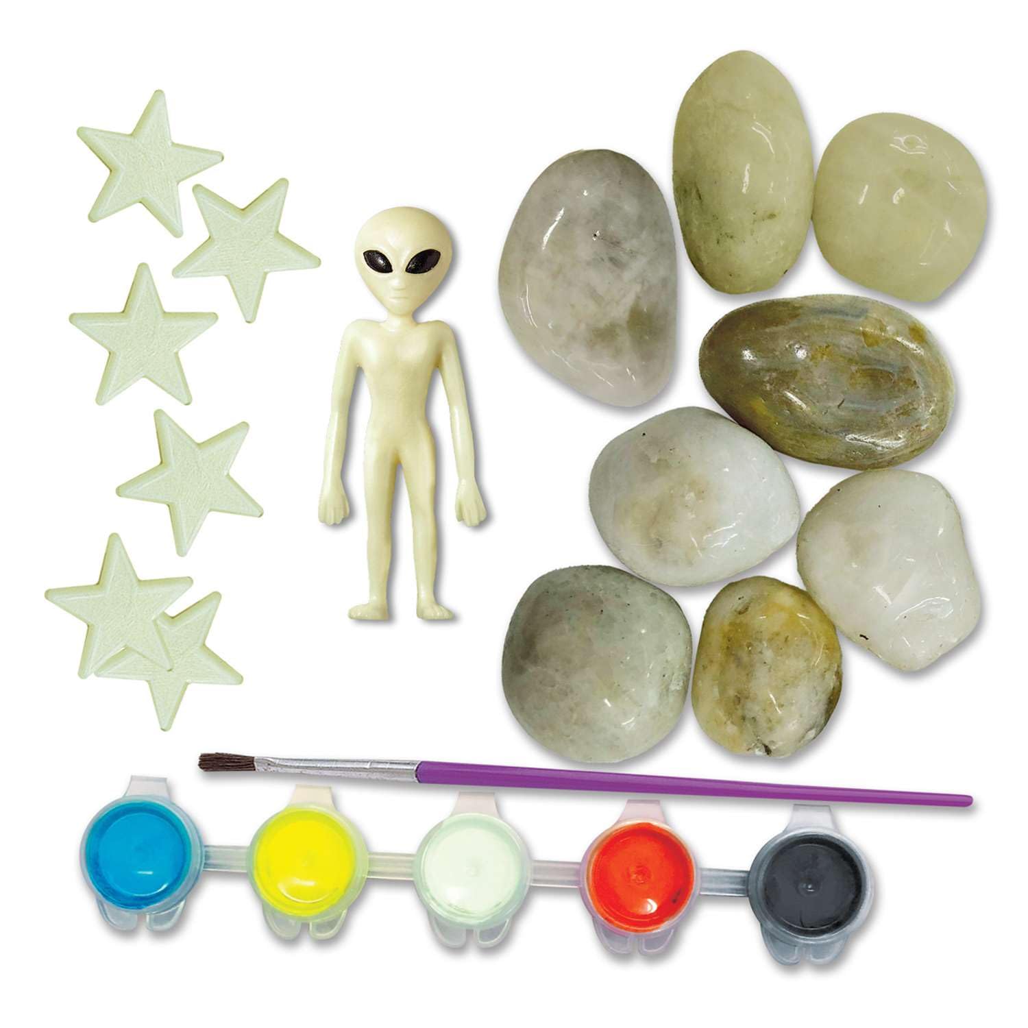 4M Glow-in-the-Dark Space Rock Painting Kit for Kids Ages 5-12 – Galaxy Garden Art Craft with Alien Figure, Glow Stars & Paint, Outdoor Night Glow Decoration Set, STEM Creative Activity - Image 4