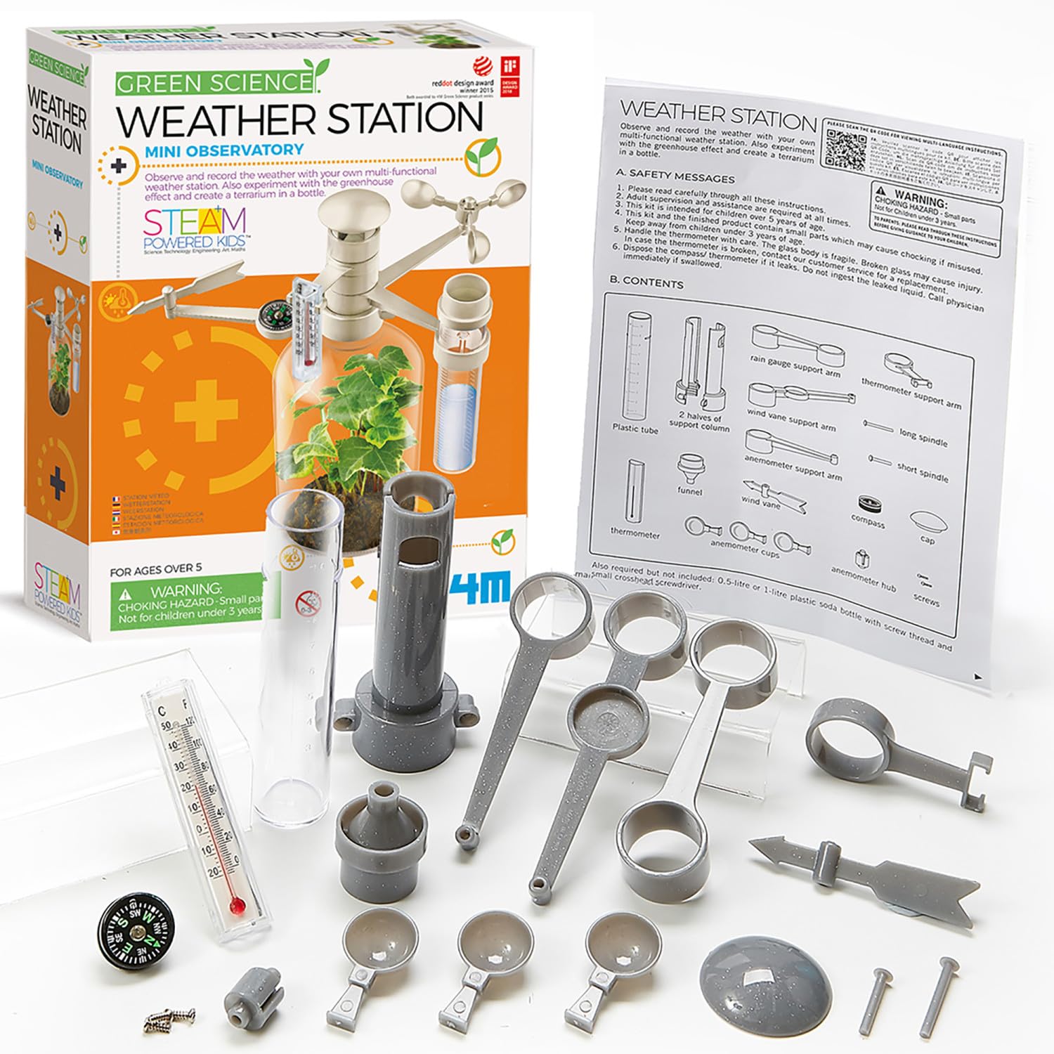 4M: Green Science - Weather Station - DIY Mini Observatory Kit, Observe & Record Wind-Rain-Temperature, Create A Terrarium in A Bottle, STEAM, Kids 5+ - Image 3