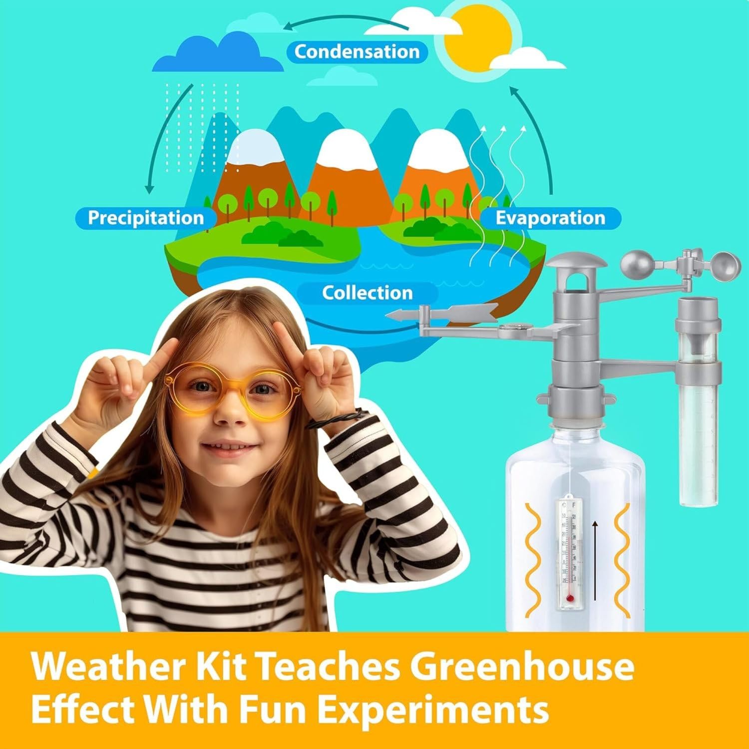 4M: Green Science - Weather Station - DIY Mini Observatory Kit, Observe & Record Wind-Rain-Temperature, Create A Terrarium in A Bottle, STEAM, Kids 5+ - Image 6