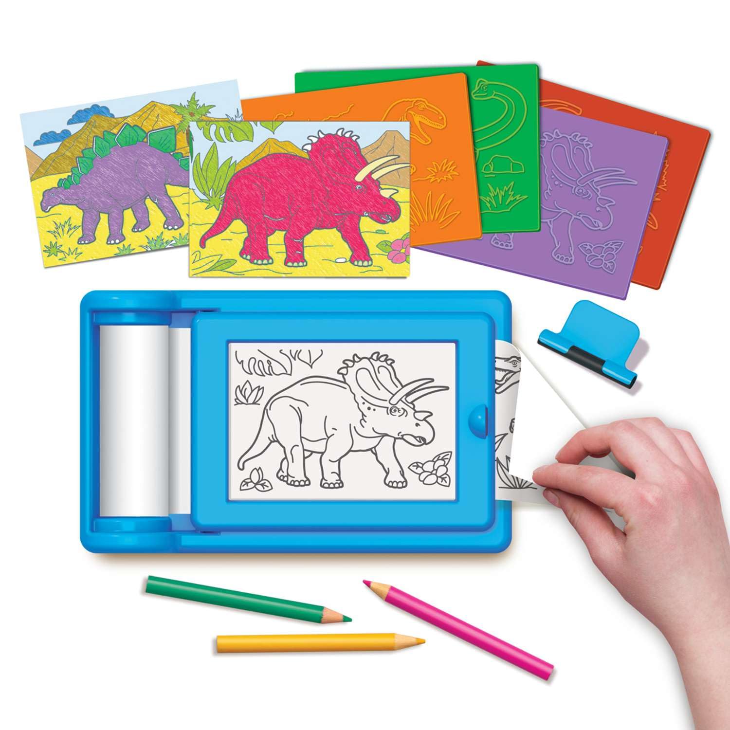 4M KidzMaker Dinosaur Rub Art Studio Kit for Kids Ages 4-8 – Continuous 8-Meter Paper Roll, Rub and Color Set with Pattern Templates, Crayons, Colored Pencils, Travel Friendly Arts and Crafts Activity - Image 3