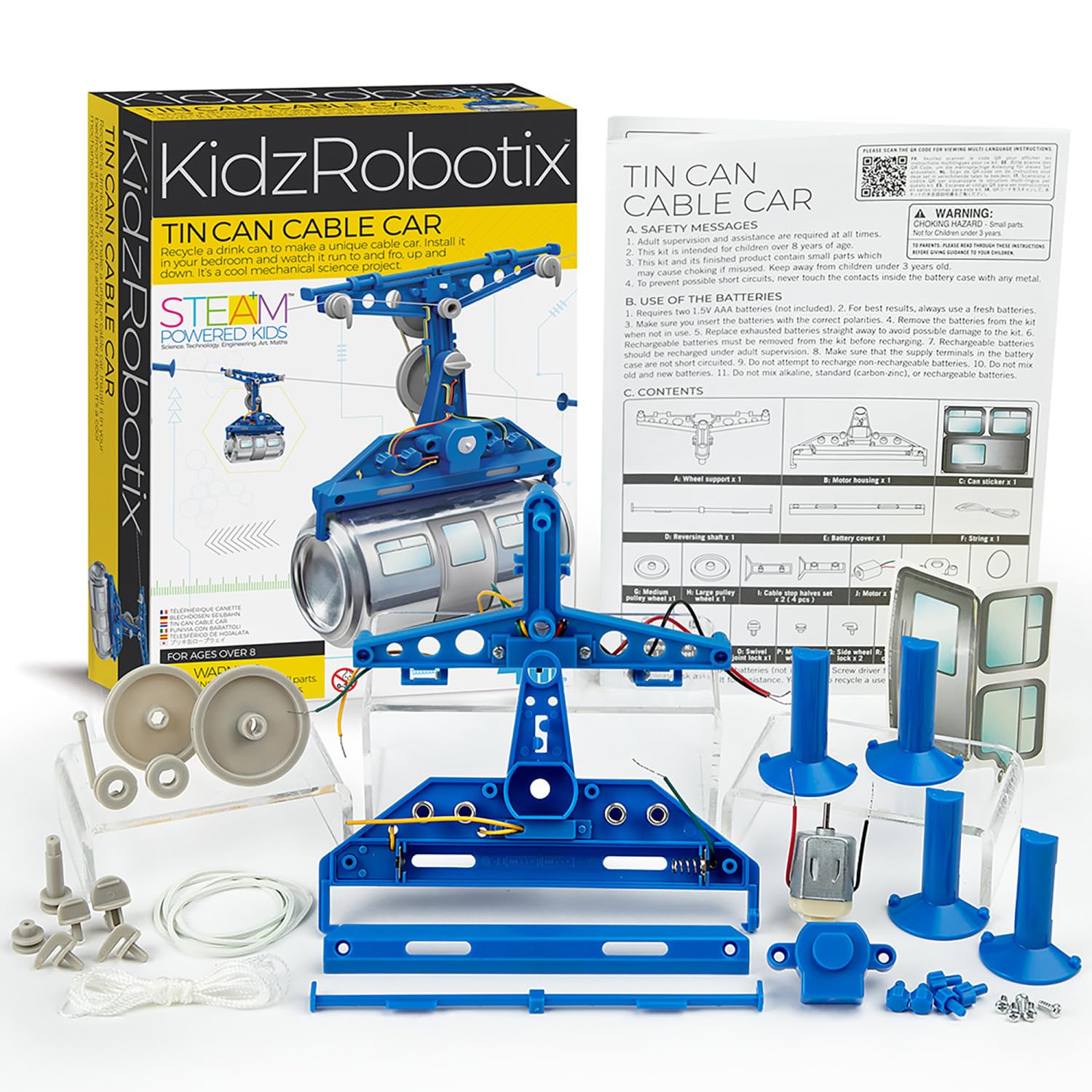 4M: KidzRobotix - Tin Can Cable Car - DIY Building Science Kit, Transform A Recycled Can Into a Machine, Physics-Mechanics-Engineering, STEAM, Kids 8+ - Image 3