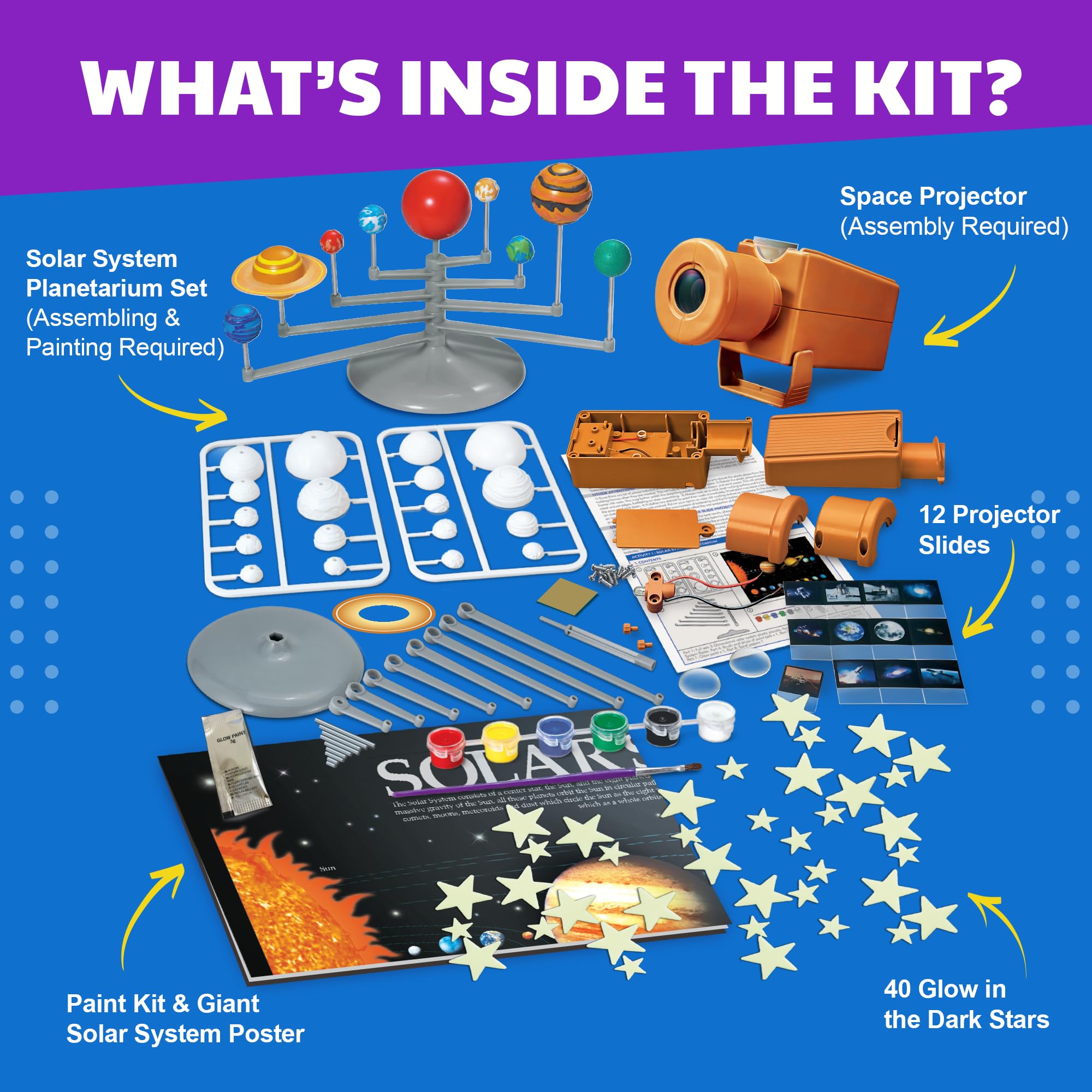 4M - STEAM Space Exploration - Build & Paint Solar System Planetarium Model, Assemble Space Toys Projector with Slides, Includes Glow Stars & Poster - Educational Science Planet Toys Kit, Kids Ages 5+ - Image 5