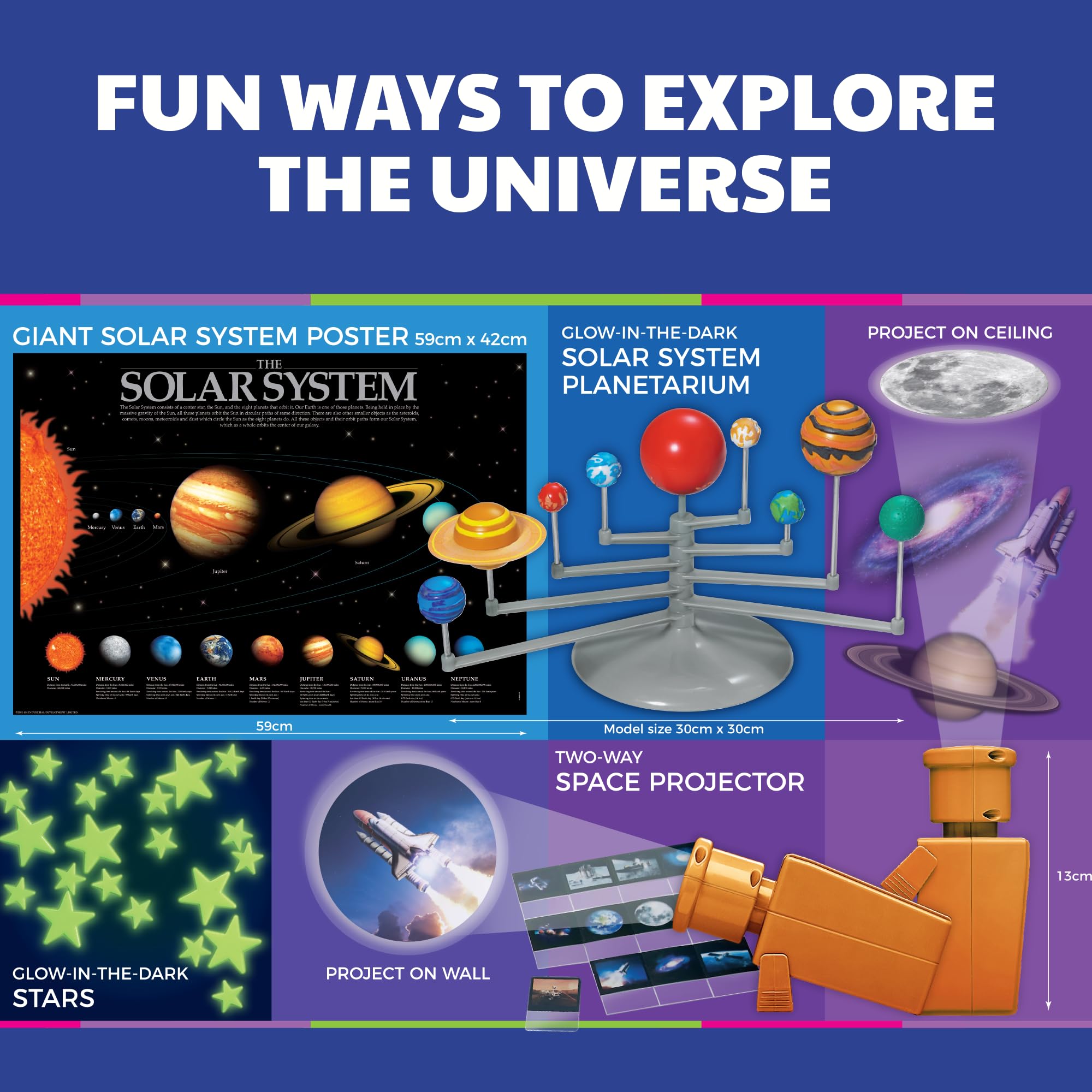 4M - STEAM Space Exploration - Build & Paint Solar System Planetarium Model, Assemble Space Toys Projector with Slides, Includes Glow Stars & Poster - Educational Science Planet Toys Kit, Kids Ages 5+ - Image 6