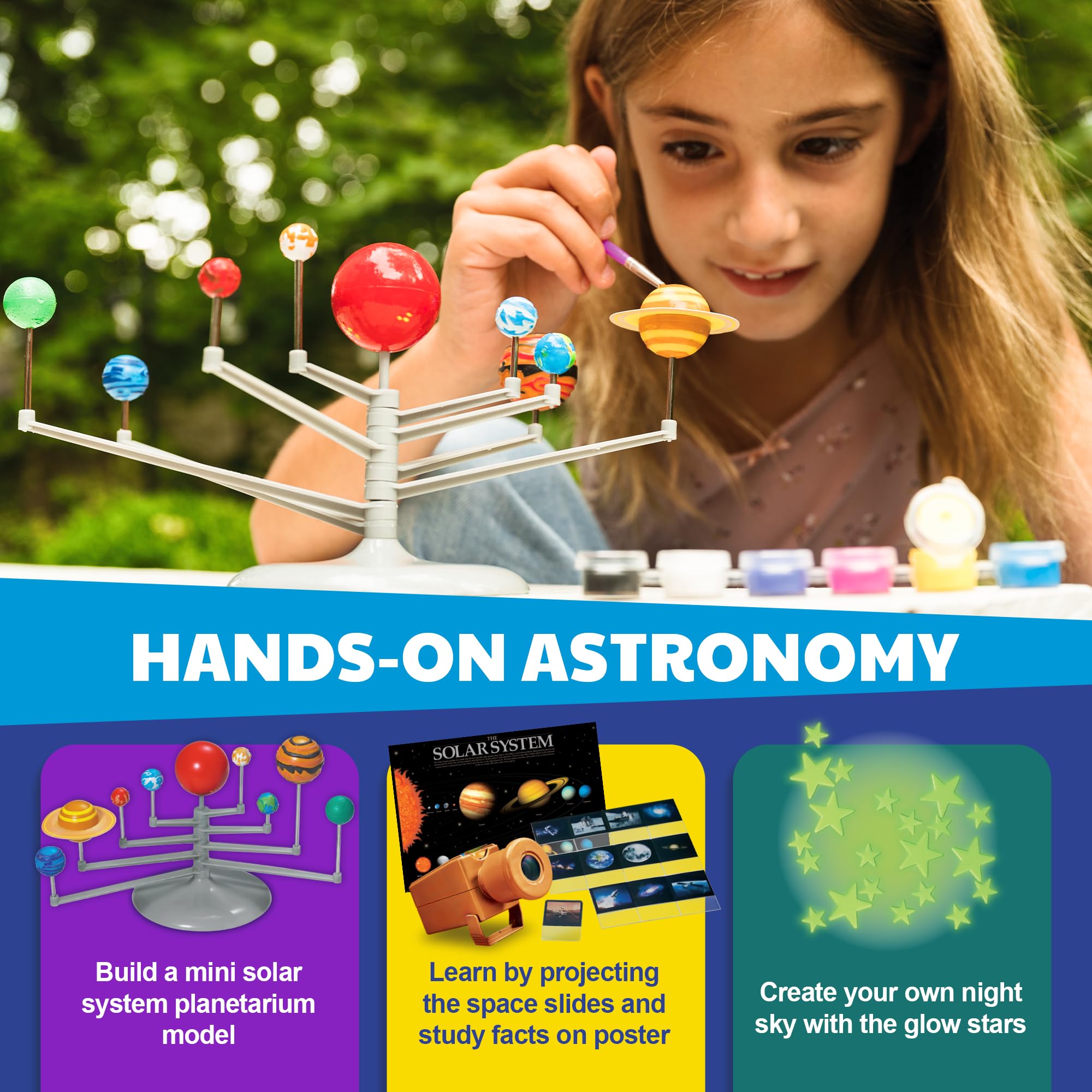 4M - STEAM Space Exploration - Build & Paint Solar System Planetarium Model, Assemble Space Toys Projector with Slides, Includes Glow Stars & Poster - Educational Science Planet Toys Kit, Kids Ages 5+ - Image 7