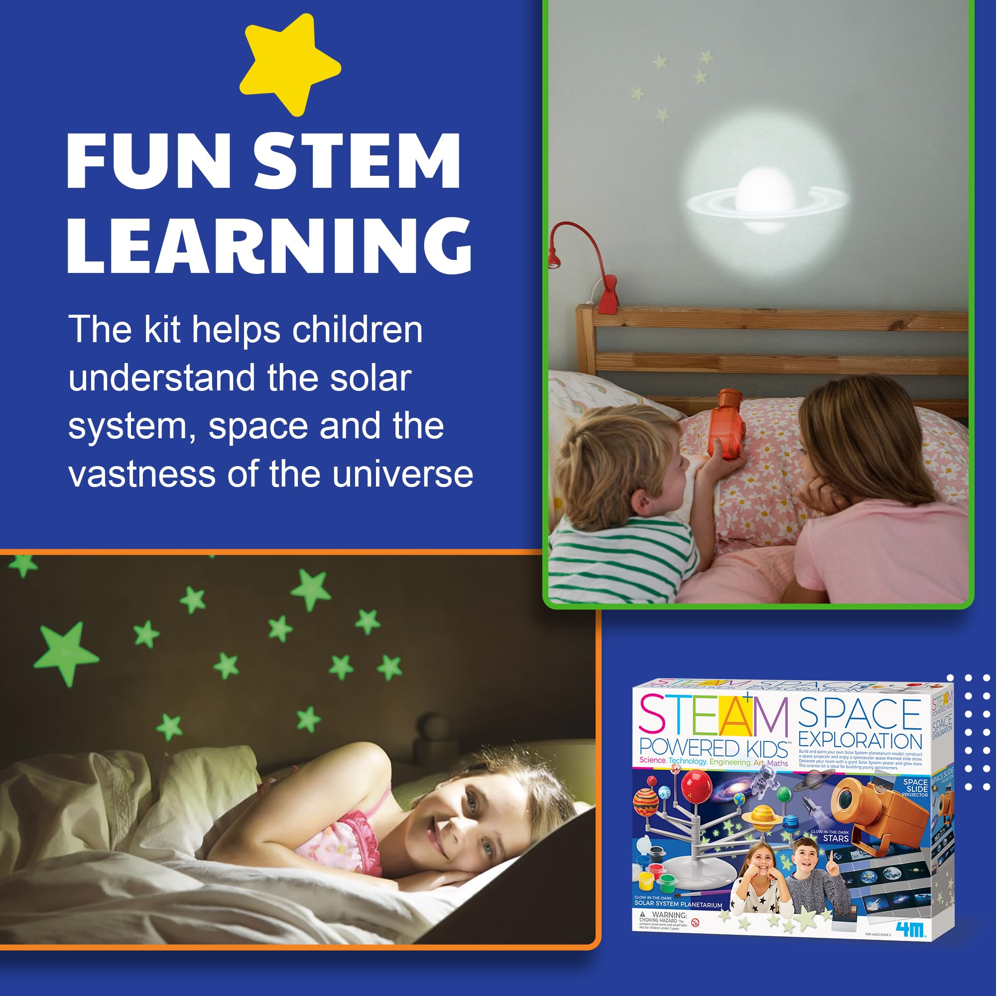 4M - STEAM Space Exploration - Build & Paint Solar System Planetarium Model, Assemble Space Toys Projector with Slides, Includes Glow Stars & Poster - Educational Science Planet Toys Kit, Kids Ages 5+ - Image 9