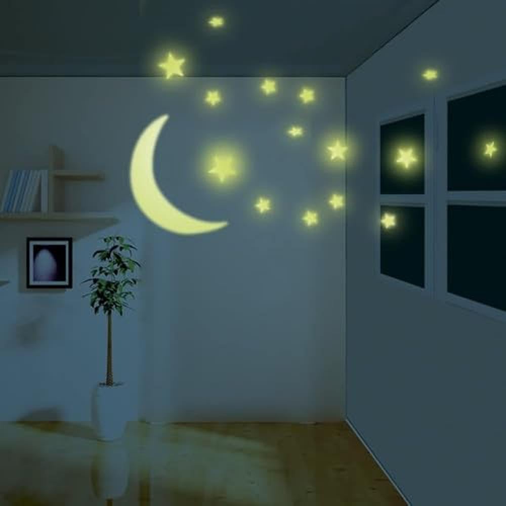 Glow-in-The-Dark Moon & Stars - 1 Set with 12 Stars and 1 Large Moon - Image 4