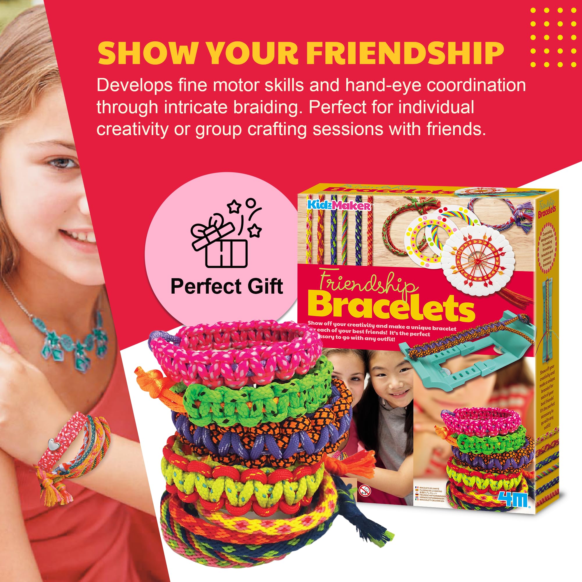 KidzMaker - Friendship Bracelets - DIY Craft Kit for Kids - Create Unique Friendship Bracelet Making KIT with Various Designs and Styles - Includes Braiding Tools, Threads, and Beads for Bracelets - Image 4