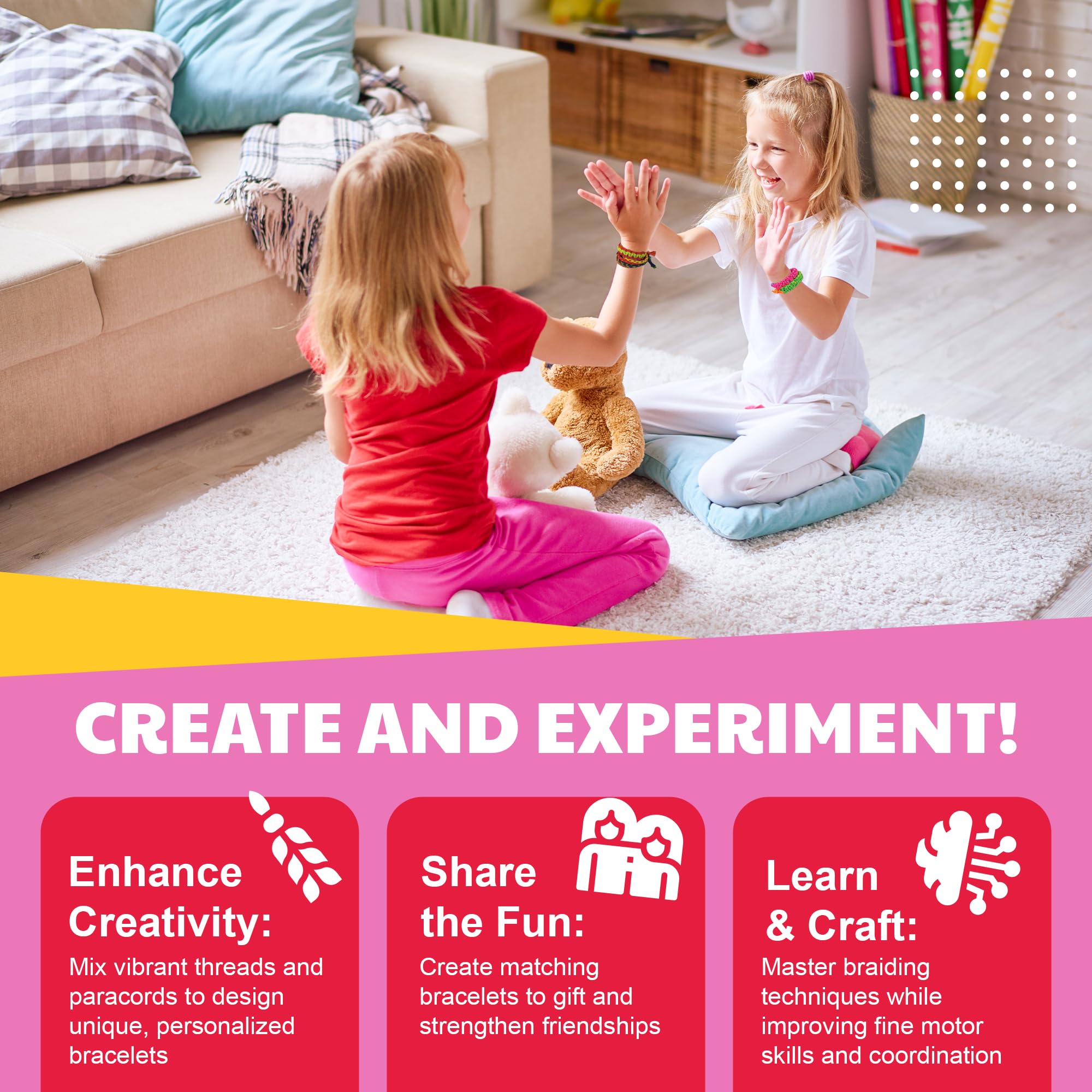 KidzMaker - Friendship Bracelets - DIY Craft Kit for Kids - Create Unique Friendship Bracelet Making KIT with Various Designs and Styles - Includes Braiding Tools, Threads, and Beads for Bracelets - Image 5